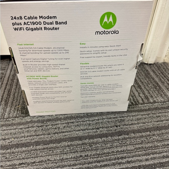 Motorola MG7700 24×8 DOCSIS 3.0 Cable Modem + AC1900 Dual-Band Wi-Fi Gigabit Rou - Picture 4 of 6